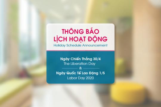 THÔNG BÁO LỊCH HOẠT ĐỘNG TRONG NGÀY CHIẾN THẮNG 30/4 VÀ QUỐC TẾ LAO ĐỘNG 1/5 NĂM 2020