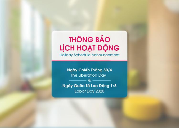 THÔNG BÁO LỊCH HOẠT ĐỘNG TRONG NGÀY CHIẾN THẮNG 30/4 VÀ QUỐC TẾ LAO ĐỘNG 1/5 NĂM 2020